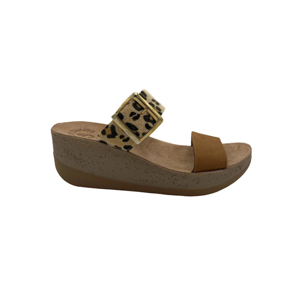 Fantasy Sandals Artemis Leather Slide Sandals Leopard Skin - Medium